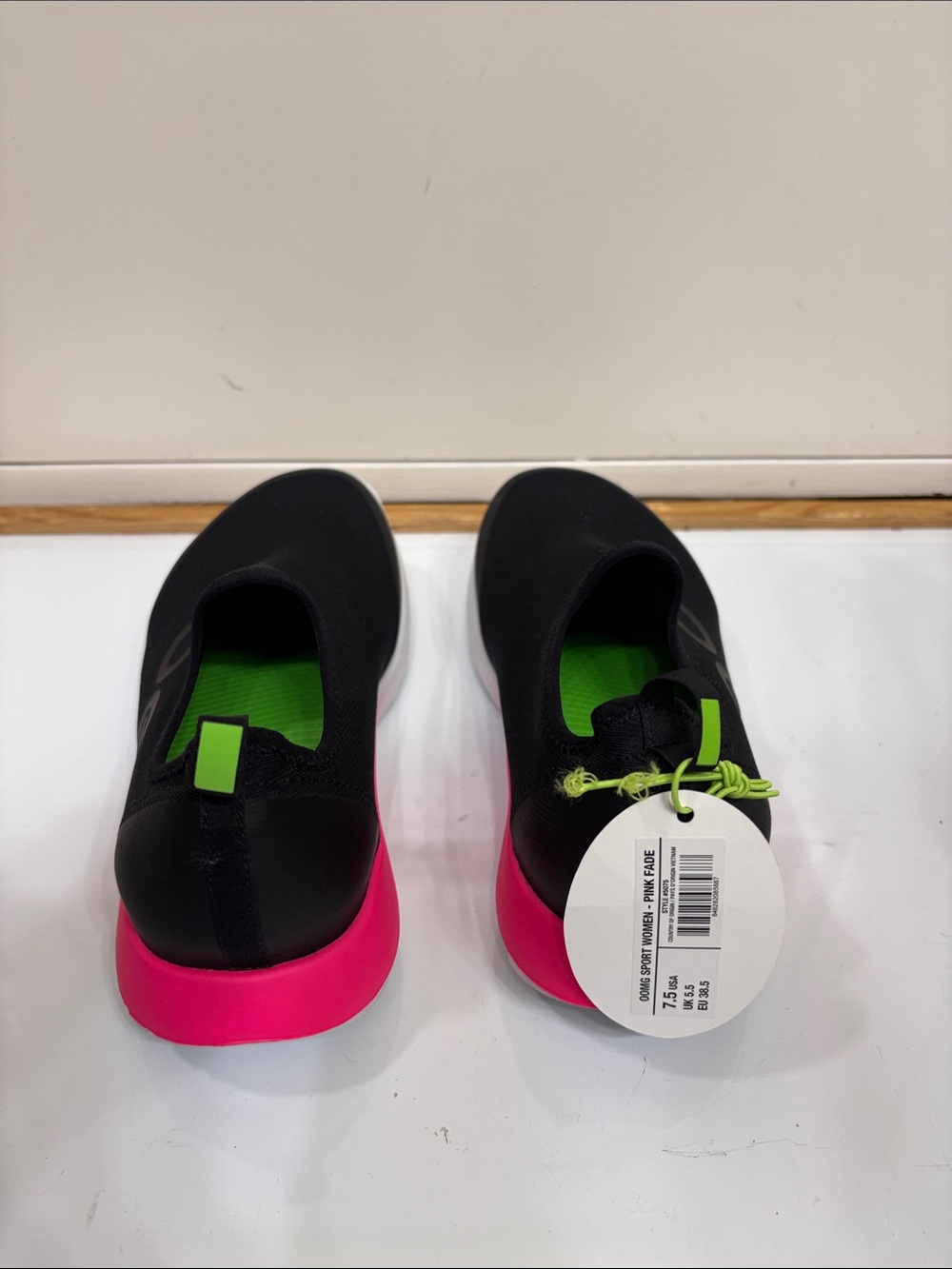 NWT OOFOS Black Slip-On Sneakers with Pink and Lime Accents - Picture 5 of 11